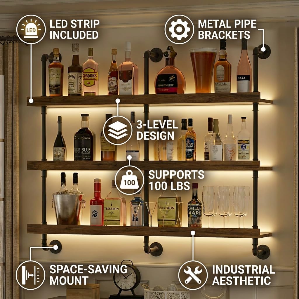 Wall Mounted Wine Rack With LE - Kitchen Appliances Rack recension och pris